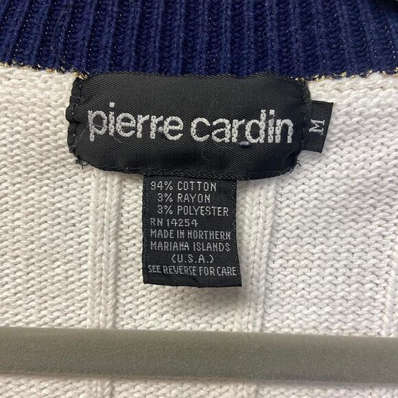 Vintage Pierre Cardin knit gold navy and white sweater cardigan size M - Picture 10 of 11